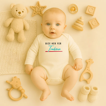 Trabzon Yazılı Bebek Zıbını | 1–36 Ay, DTF Baskı, Hassas Cilt Uyumlu Şehir Temalı Zıbın