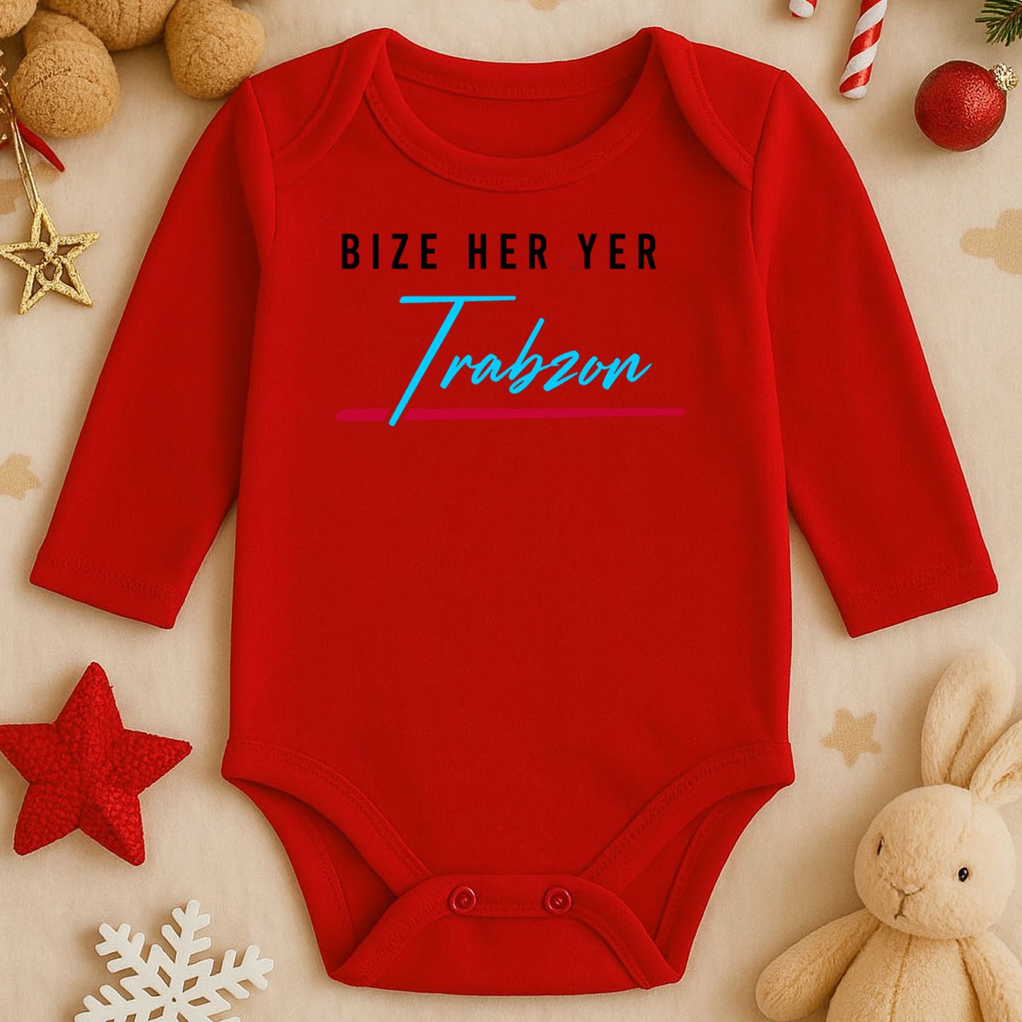 Trabzon Yazılı Bebek Zıbını | 1–36 Ay, DTF Baskı, Hassas Cilt Uyumlu Şehir Temalı Zıbın