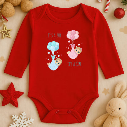 It’s a Boy / It’s a Girl Tasarımlı Bebek Zıbını | 1–36 Ay, DTF Baskı, Hassas Cilt Uyumlu