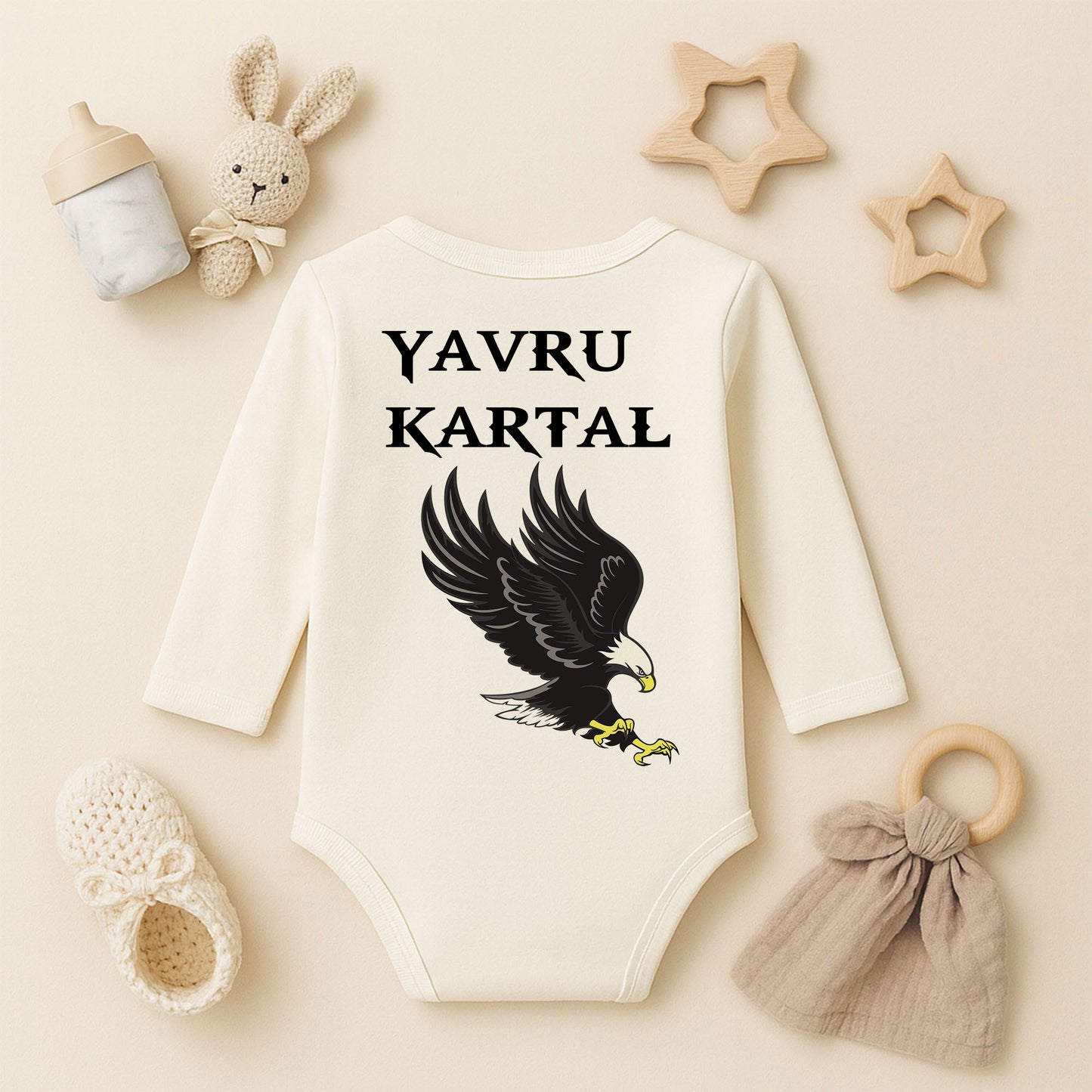 Kartal Desenli Bebek Zıbını | 1–36 Ay, DTF Baskı, Güçlü & Özgür Tasarım