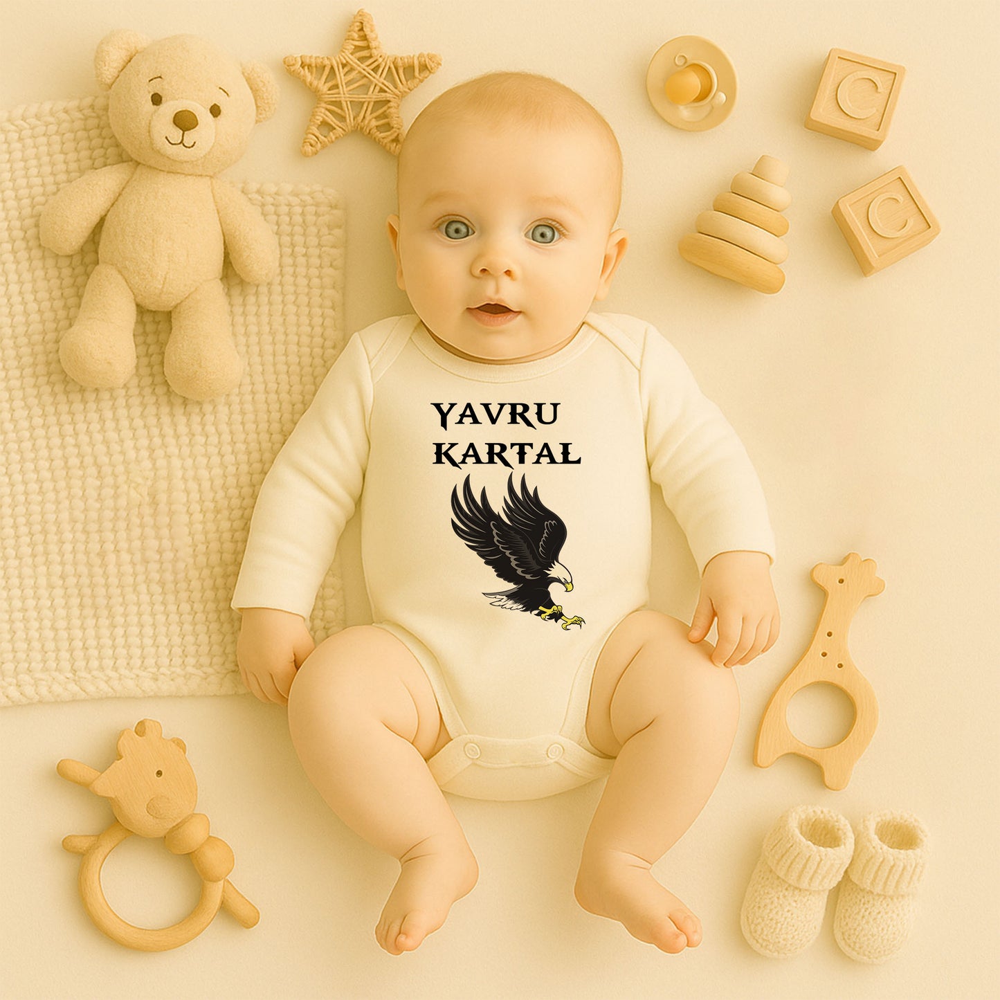 Kartal Desenli Bebek Zıbını | 1–36 Ay, DTF Baskı, Güçlü & Özgür Tasarım