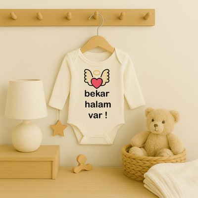 Melek Kanatlı Kalp Baskılı Bebek Zıbını | 1–36 Ay, DTF Baskı, Sevimli Tasarım