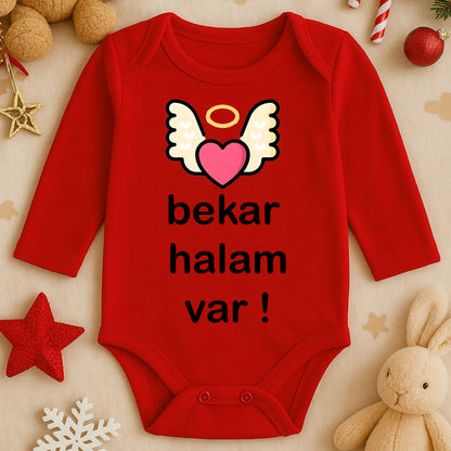 Melek Kanatlı Kalp Baskılı Bebek Zıbını | 1–36 Ay, DTF Baskı, Sevimli Tasarım