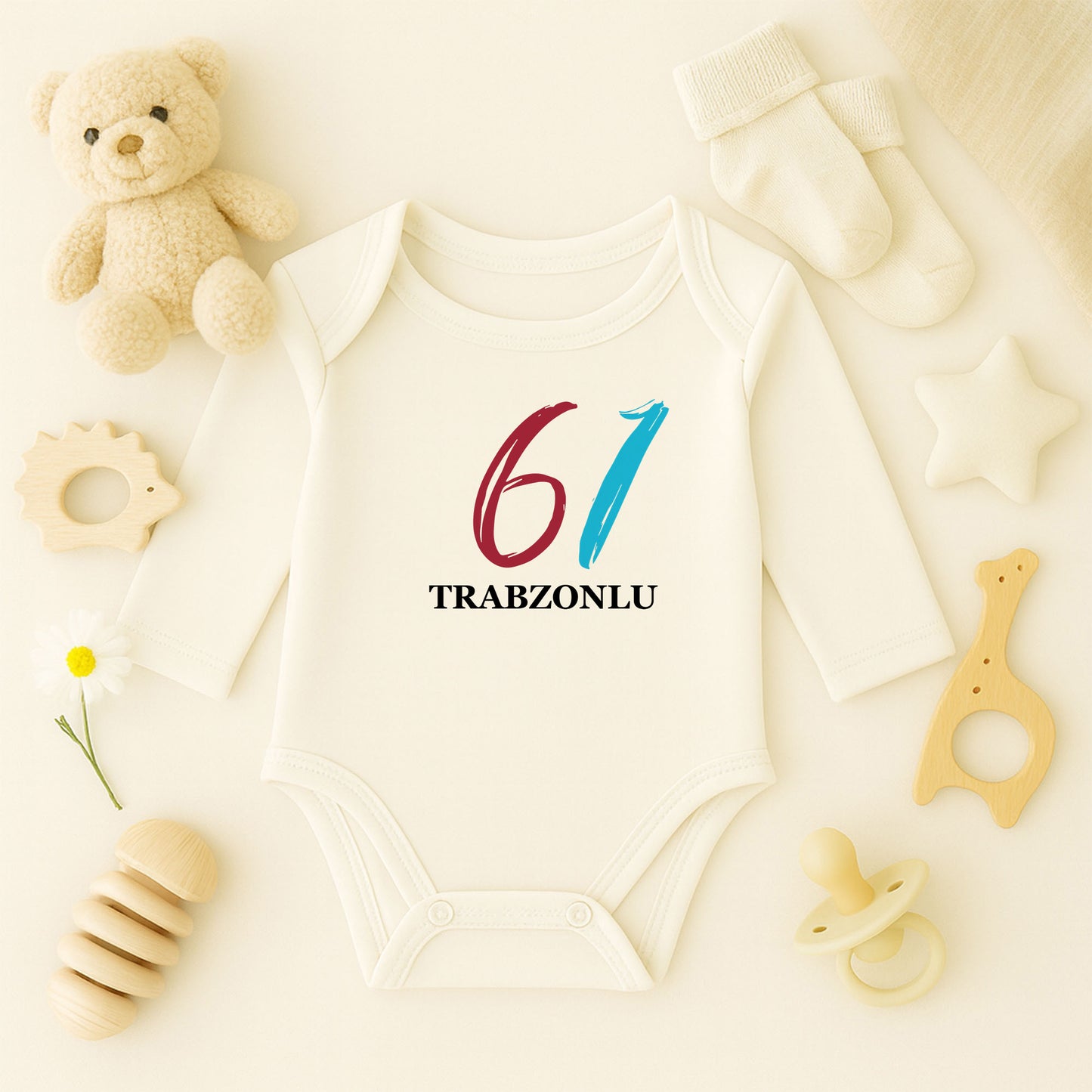 61 Baskılı Bebek Zıbını | 1–36 Ay, DTF Baskı, Numara Temalı Sevimli Tasarım