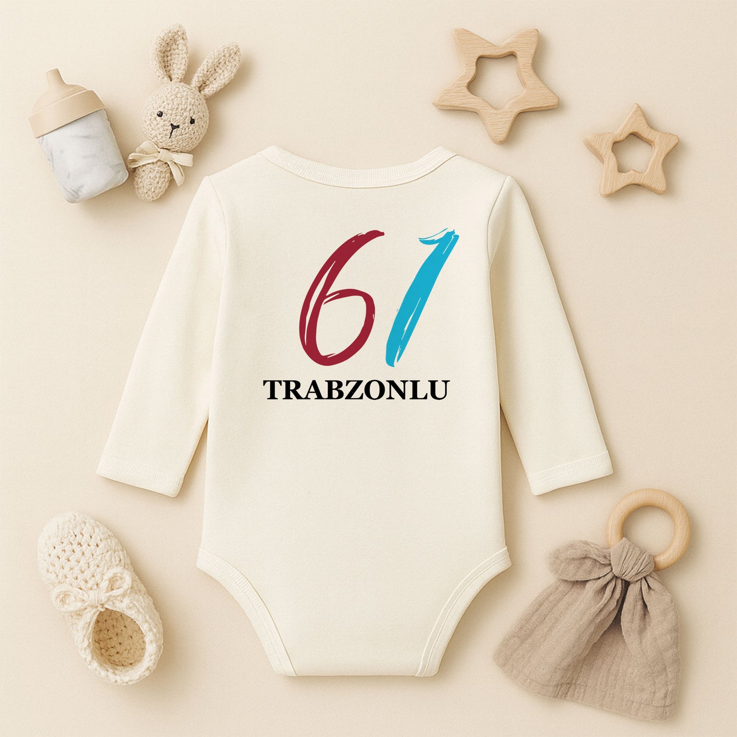 61 Baskılı Bebek Zıbını | 1–36 Ay, DTF Baskı, Numara Temalı Sevimli Tasarım