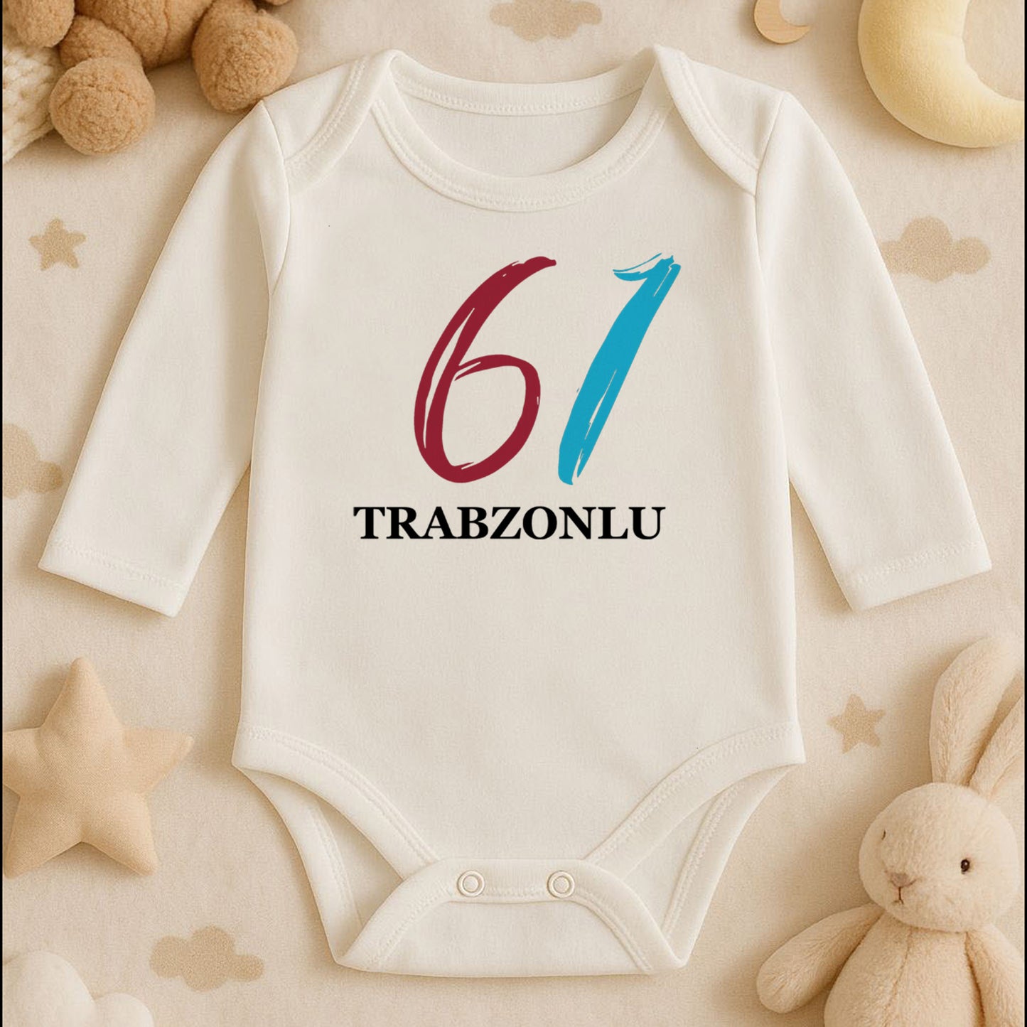 61 Baskılı Bebek Zıbını | 1–36 Ay, DTF Baskı, Numara Temalı Sevimli Tasarım