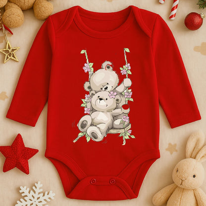 Salıncakta Ayıcık Baskılı Bebek Zıbını | 1–36 Ay, DTF Baskı, Sevimli & Pastel Tasarım