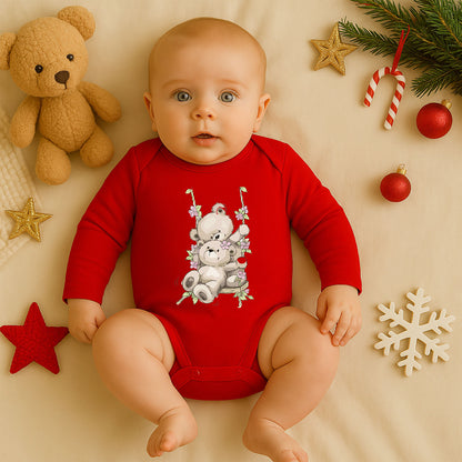 Salıncakta Ayıcık Baskılı Bebek Zıbını | 1–36 Ay, DTF Baskı, Sevimli & Pastel Tasarım