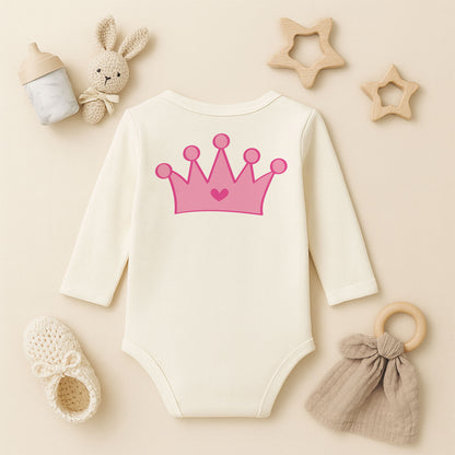 Pembe Prenses Tacı Baskılı Kız Bebek Zıbını | 1–36 Ay, DTF Baskı, Sevimli Tasarım