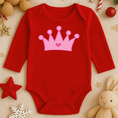 Pembe Prenses Tacı Baskılı Kız Bebek Zıbını | 1–36 Ay, DTF Baskı, Sevimli Tasarım