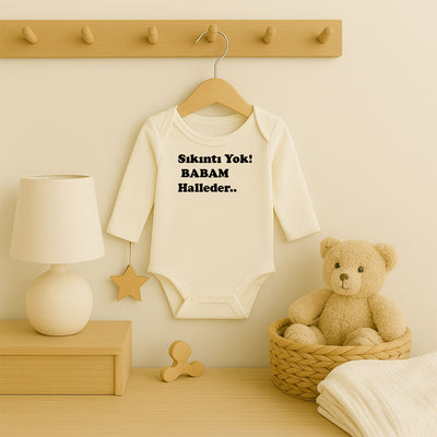 ''Sıkıntı Yok Babam Halleder'' Zıbını – İsimli Tasarım | 1–36 Ay, Hassas Ciltlere Uygun DTF Baskı