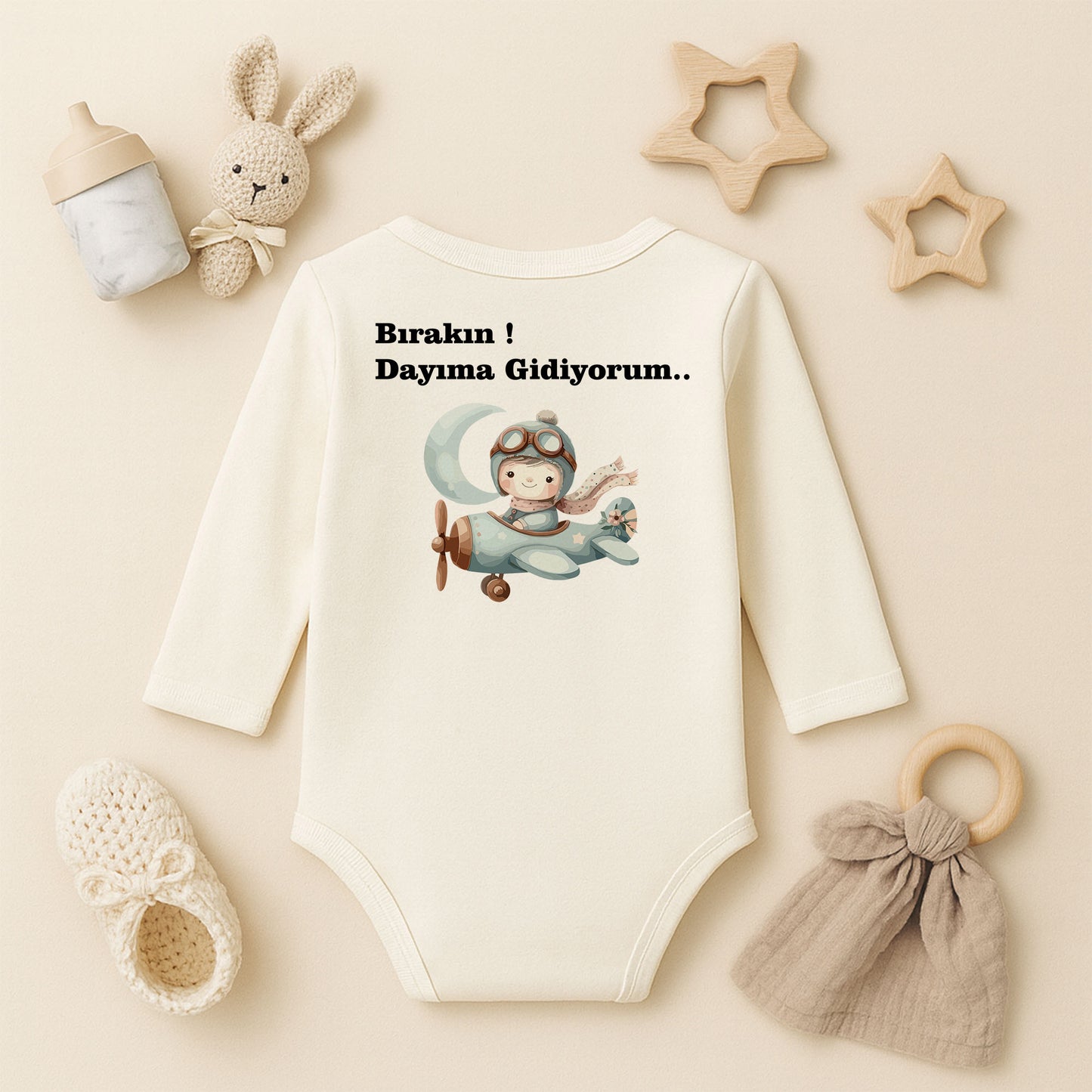 Kişiye Özel Uçaklı Bebek Zıbını – Pilot Temalı İsimli Tasarım | 1–36 Ay DTF Baskı