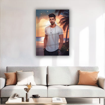 Kişiye Özel Sahil Karikatür Tasarımlı Cam Tablo | Şık ve Dayanıklı Dekor