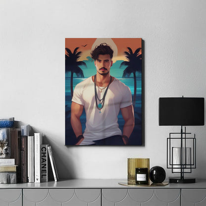 Kişiye Özel Sahil Karikatür Tasarımlı Cam Tablo | Şık ve Dayanıklı Dekor