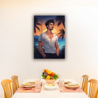 Kişiye Özel Sahil Karikatür Tasarımlı Cam Tablo | Şık ve Dayanıklı Dekor