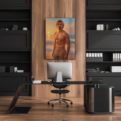 Kişiye Özel Sahil Karikatür Tasarımlı Cam Tablo | Şık ve Dayanıklı Dekor