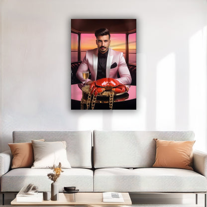 Kişiye Özel Zengin Temalı Karikatür Cam Tablo | Lüks ve Şık Dekorasyon