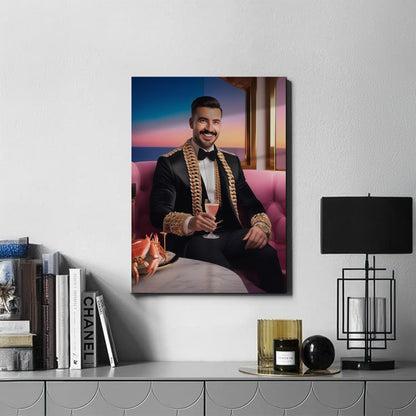 Kişiye Özel Zengin Temalı Karikatür Cam Tablo | Lüks ve Şık Dekorasyon