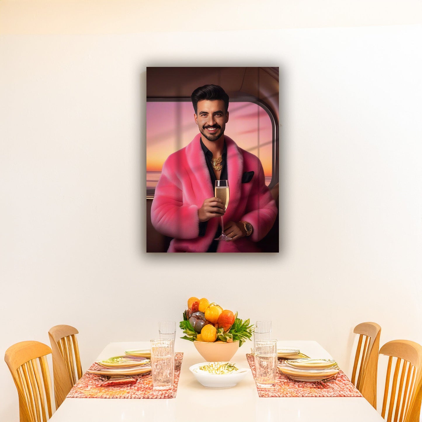 Kişiye Özel Zengin Temalı Karikatür Cam Tablo | Lüks ve Şık Dekorasyon