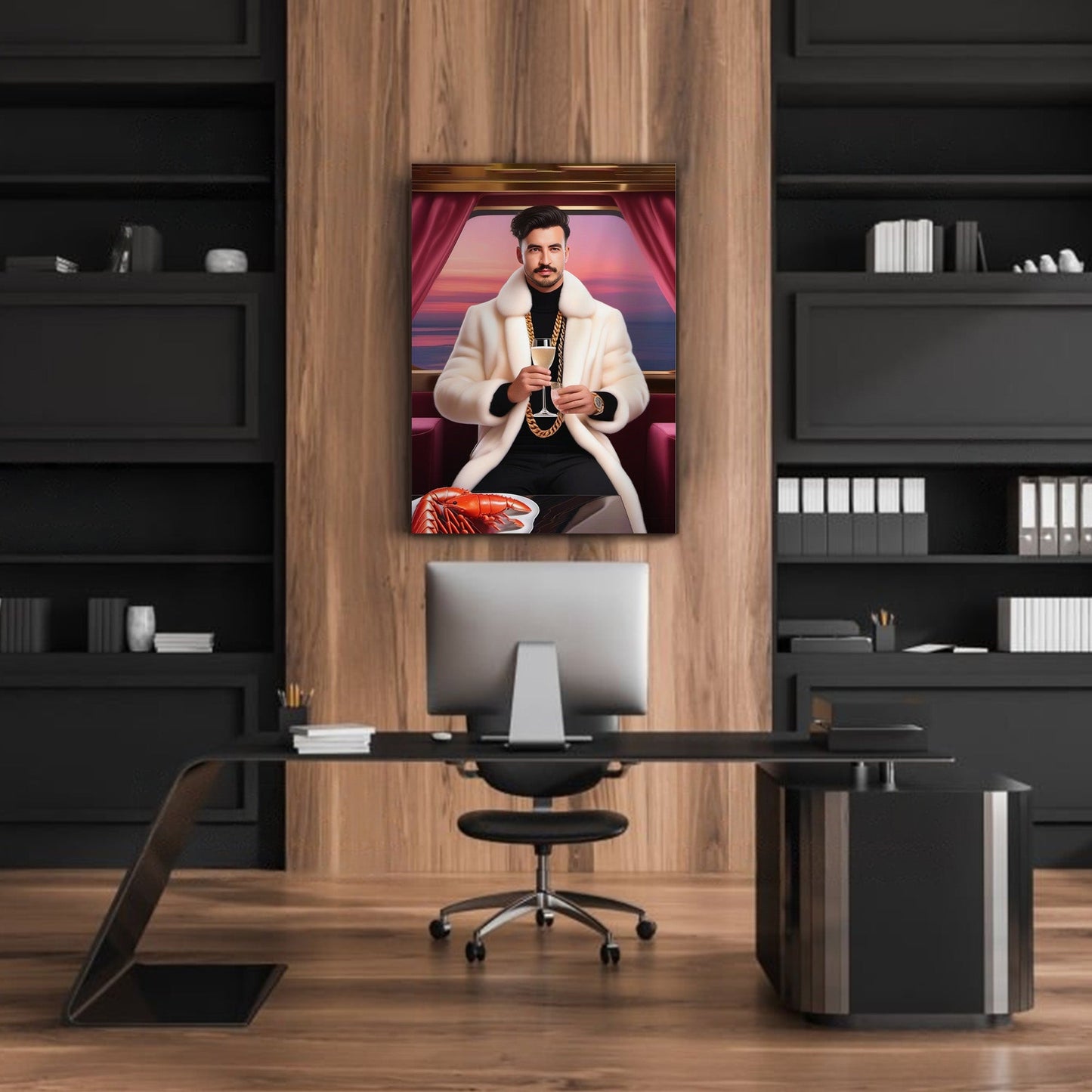 Kişiye Özel Zengin Temalı Karikatür Cam Tablo | Lüks ve Şık Dekorasyon