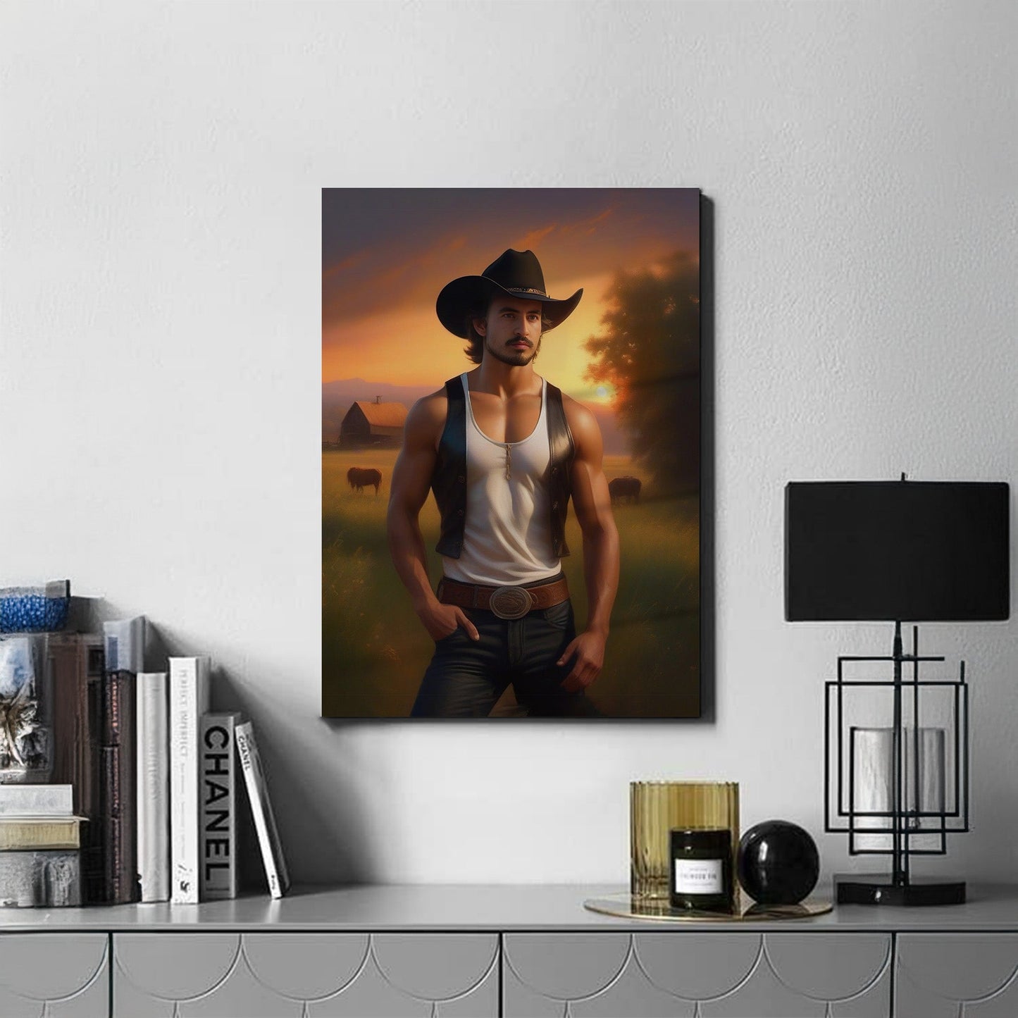 Kişiye Özel Kovboy Temalı Karikatür Cam Tablo | Şık ve Dayanıklı Kovboy Dekoru