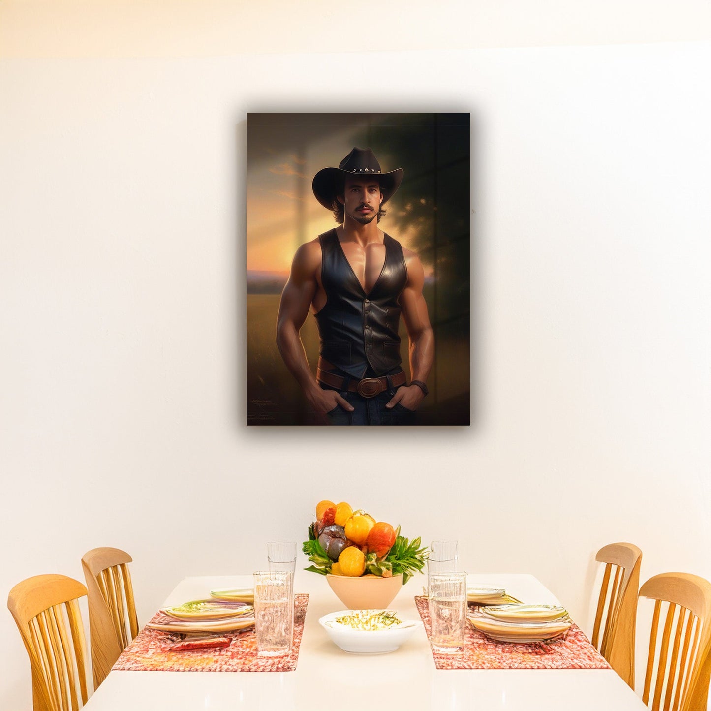 Kişiye Özel Kovboy Temalı Karikatür Cam Tablo | Şık ve Dayanıklı Kovboy Dekoru