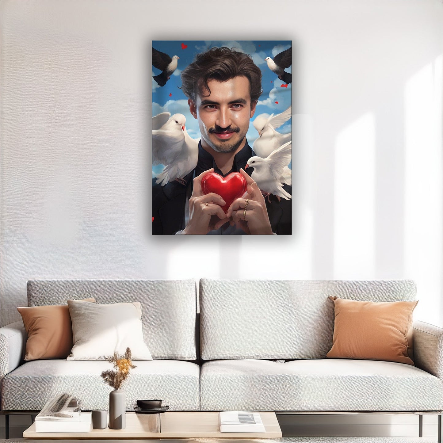 Kişiye Özel Romantik Temalı Karikatür Cam Tablo | Aşkınızı Yansıtan Dekor