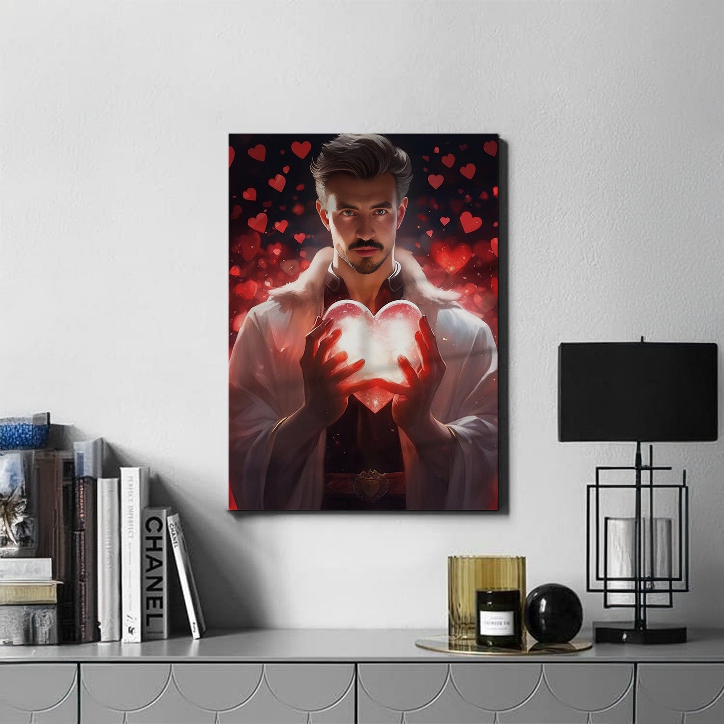 Kişiye Özel Romantik Temalı Karikatür Cam Tablo | Aşkınızı Yansıtan Dekor