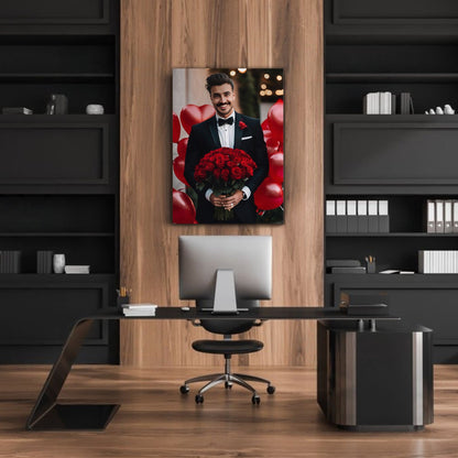 Kişiye Özel Romantik Temalı Karikatür Cam Tablo | Aşkınızı Yansıtan Dekor