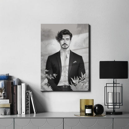 Kişiye Özel Siyah Beyaz Efektli Karikatür Cam Tablo | Modern ve Zarif Dekorasyon