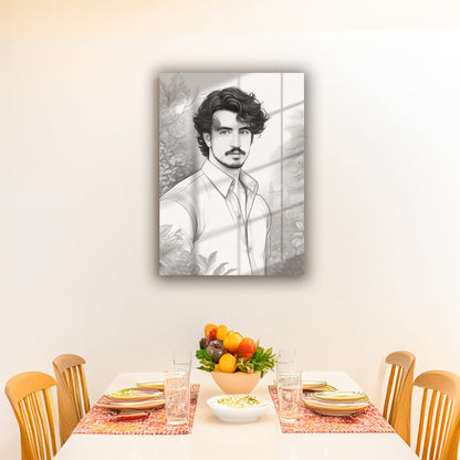 Kişiye Özel Siyah Beyaz Efektli Karikatür Cam Tablo | Modern ve Zarif Dekorasyon