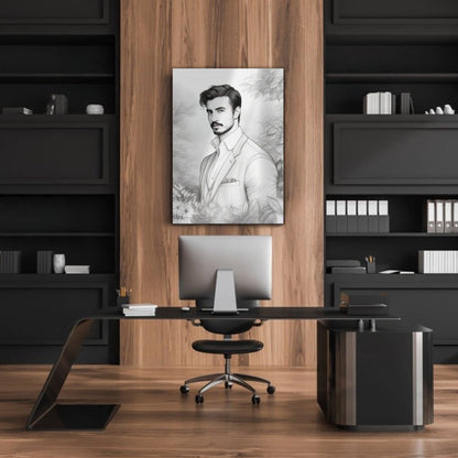 Kişiye Özel Siyah Beyaz Efektli Karikatür Cam Tablo | Modern ve Zarif Dekorasyon