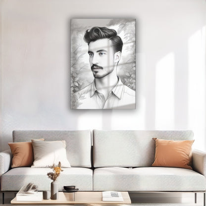 Kişiye Özel Siyah Beyaz Efektli Karikatür Cam Tablo | Modern ve Zarif Dekorasyon