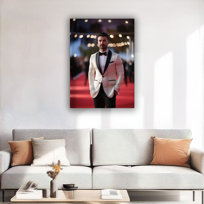 Kişiye Özel Kırmızı Halı Temalı Karikatür Cam Tablo | Şöhretin Yansıması