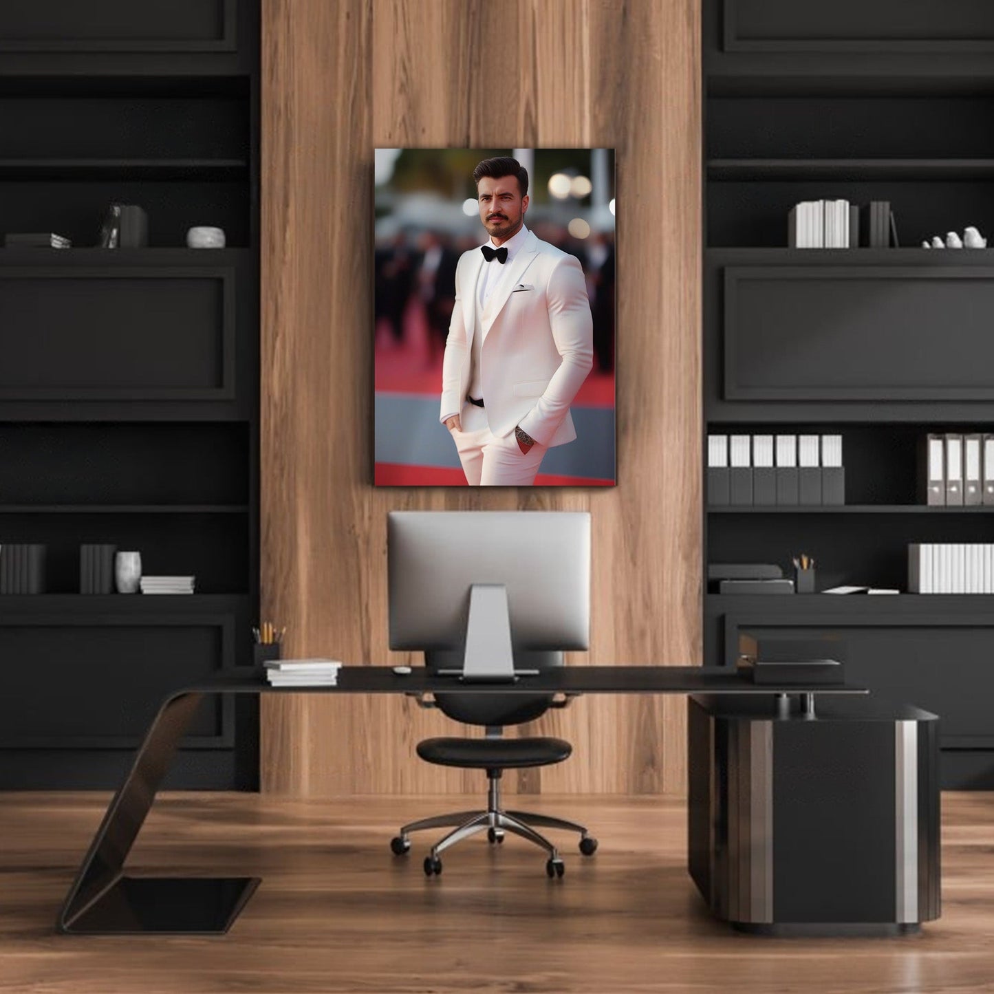 Kişiye Özel Kırmızı Halı Temalı Karikatür Cam Tablo | Şöhretin Yansıması