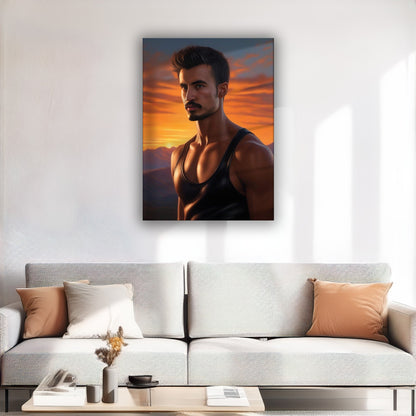 Kişiye Özel Günbatımı Temalı Karikatür Cam Tablo | Romantik ve Şık Dekorasyon