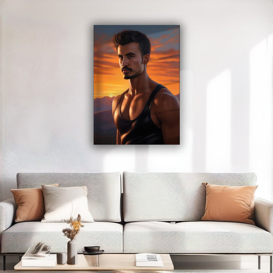 Kişiye Özel Günbatımı Temalı Karikatür Cam Tablo | Romantik ve Şık Dekorasyon