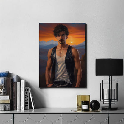 Kişiye Özel Günbatımı Temalı Karikatür Cam Tablo | Romantik ve Şık Dekorasyon