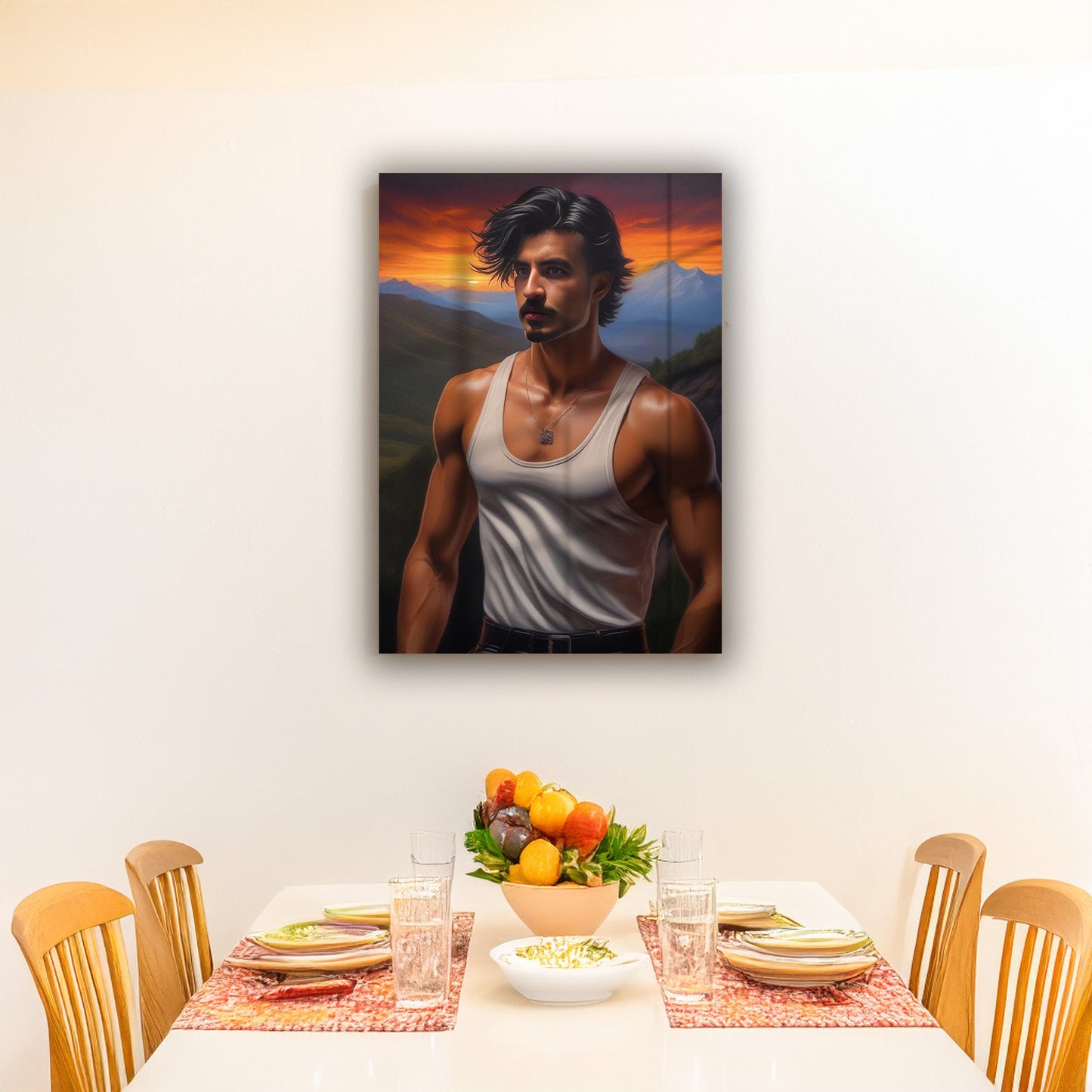 Kişiye Özel Günbatımı Temalı Karikatür Cam Tablo | Romantik ve Şık Dekorasyon