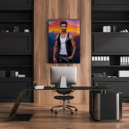 Kişiye Özel Günbatımı Temalı Karikatür Cam Tablo | Romantik ve Şık Dekorasyon