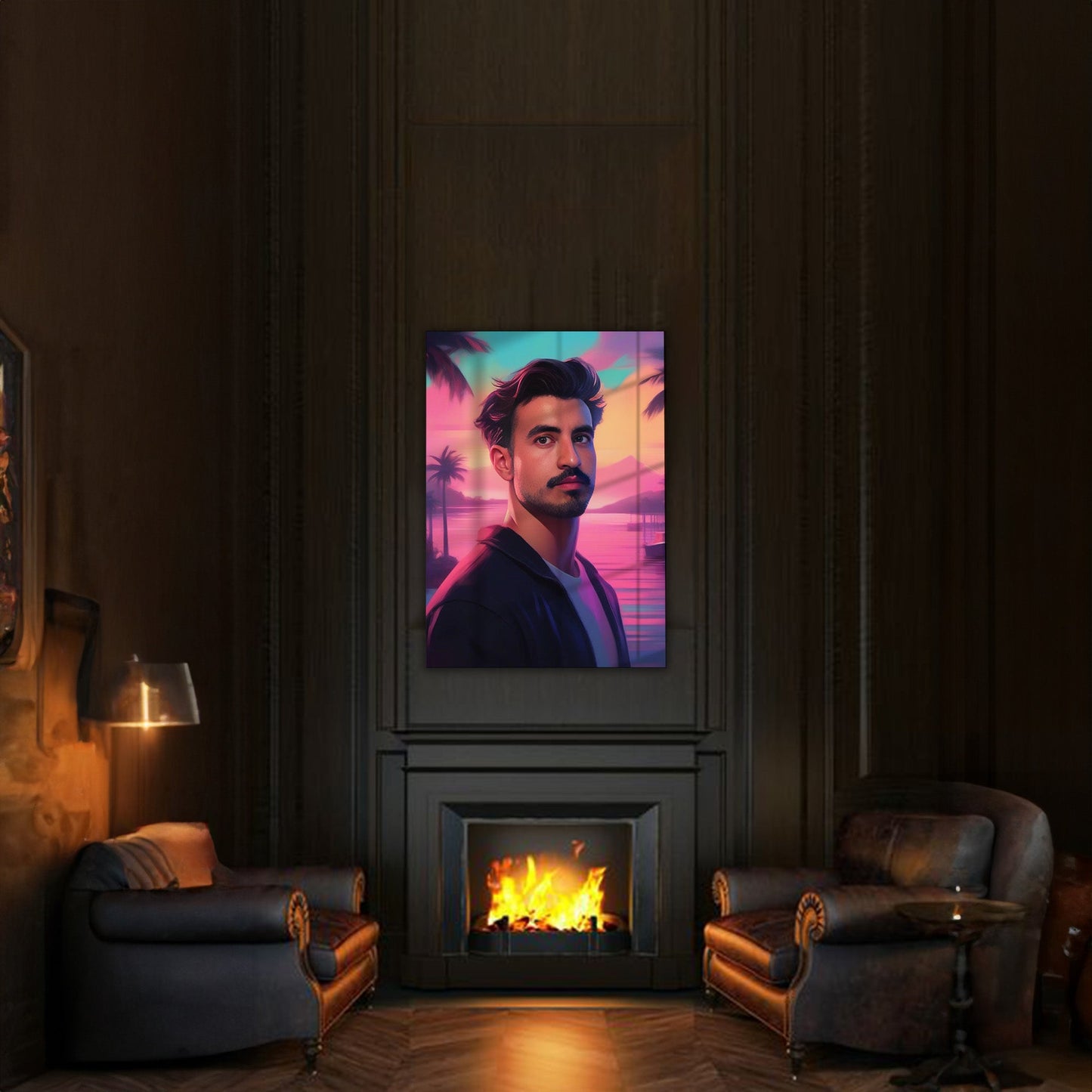 Kişiye Özel Günbatımı Temalı Karikatür Cam Tablo | Romantik ve Şık Dekorasyon