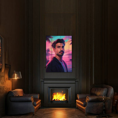 Kişiye Özel Günbatımı Temalı Karikatür Cam Tablo | Romantik ve Şık Dekorasyon