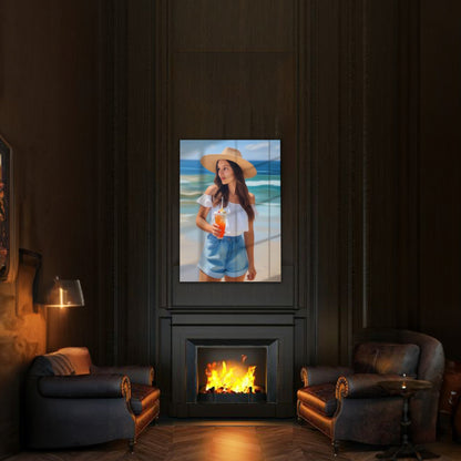 Kişiye Özel Sahil Karikatür Tasarımlı Cam Tablo | Şık ve Dayanıklı Dekor