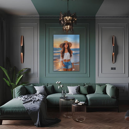 Kişiye Özel Sahil Karikatür Tasarımlı Cam Tablo | Şık ve Dayanıklı Dekor