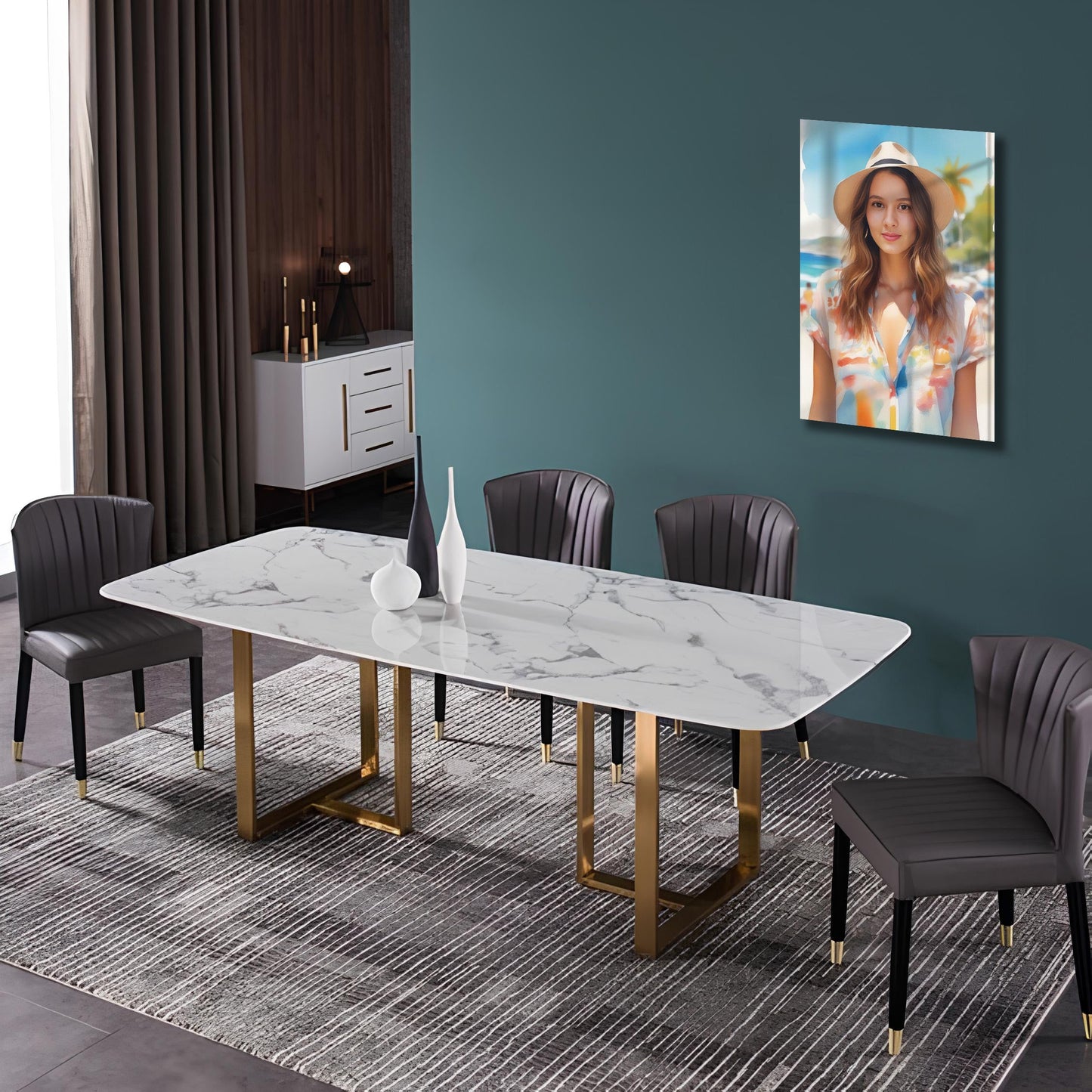 Kişiye Özel Sahil Karikatür Tasarımlı Cam Tablo | Şık ve Dayanıklı Dekor