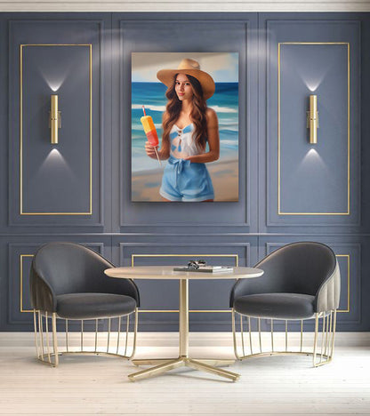Kişiye Özel Sahil Karikatür Tasarımlı Cam Tablo | Şık ve Dayanıklı Dekor