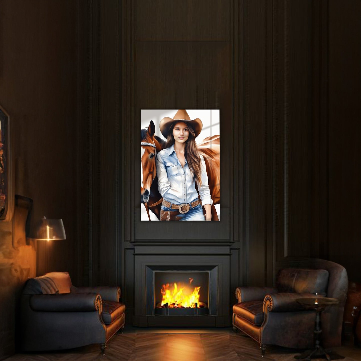 Kişiye Özel Kovboy Temalı Karikatür Cam Tablo | Şık ve Dayanıklı Kovboy Dekoru