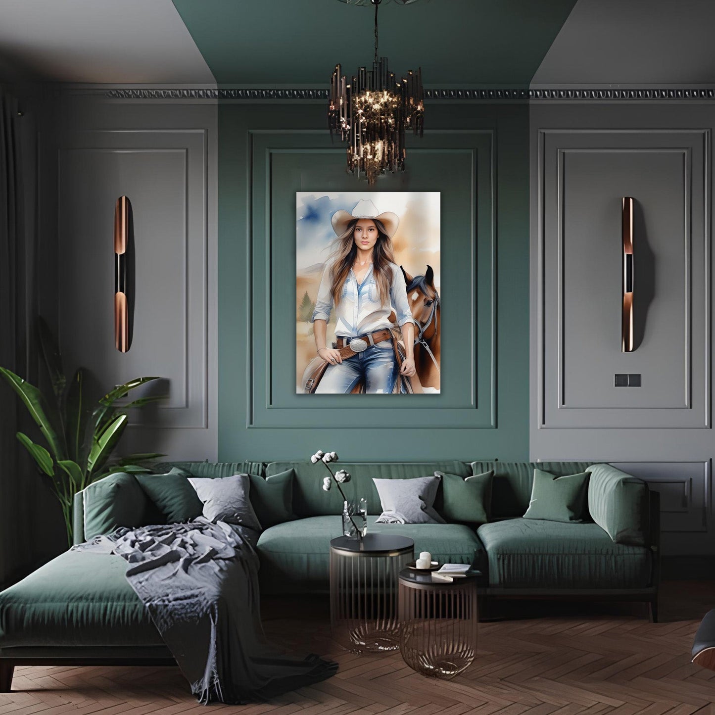 Kişiye Özel Kovboy Temalı Karikatür Cam Tablo | Şık ve Dayanıklı Kovboy Dekoru