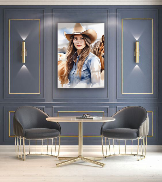 Kişiye Özel Kovboy Temalı Karikatür Cam Tablo | Şık ve Dayanıklı Kovboy Dekoru