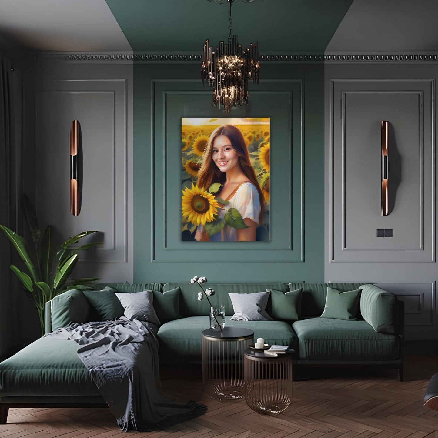 Kişiye Özel Çiçek Temalı Karikatür Cam Tablo | Zarif ve Canlı Dekor